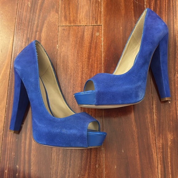ALDO Cobalt Blue Suede Peep Toe Platform Pumps Size 8.5 (EU 39) Ruddell - Picture 5 of 16